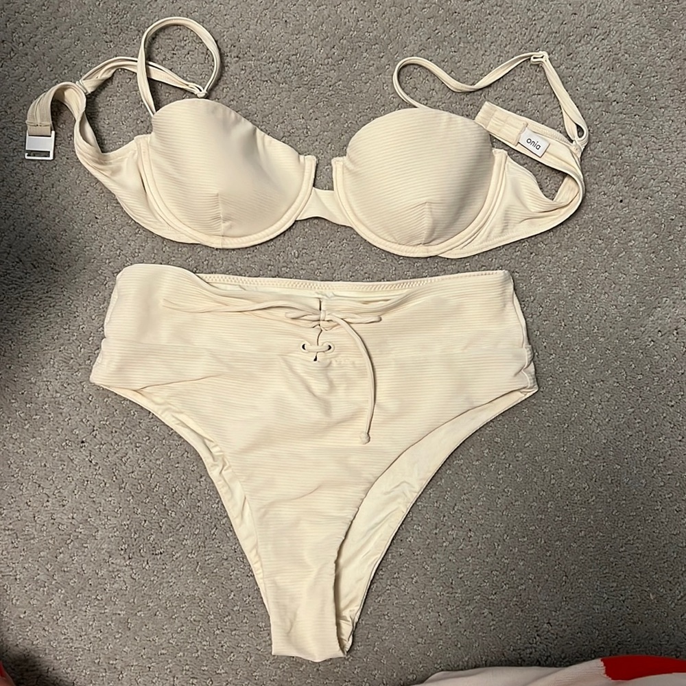 onia white high waisted swim suit